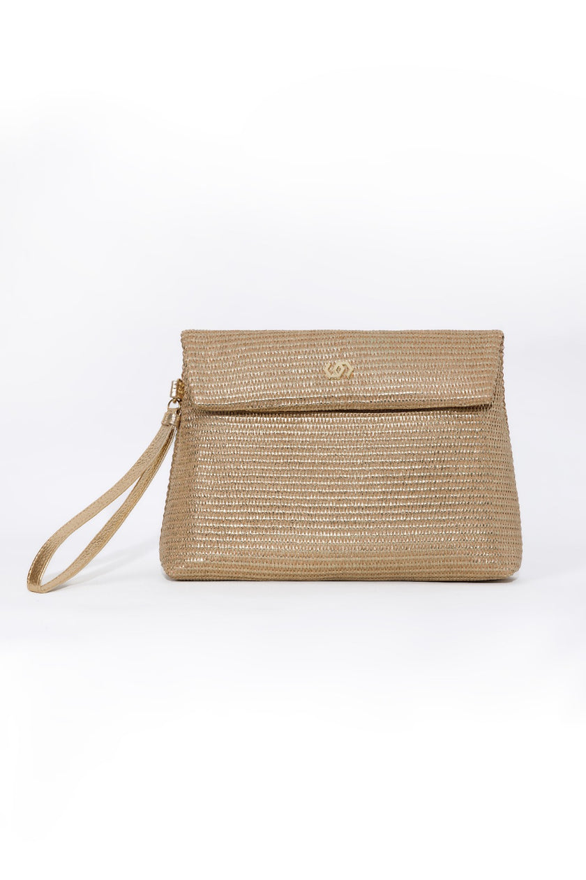Co-Raffia Mettalic Pouch